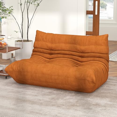 Full Foam Loveseat Bean Bag Sofa, Waterproof Floor Couch - Dark Orange