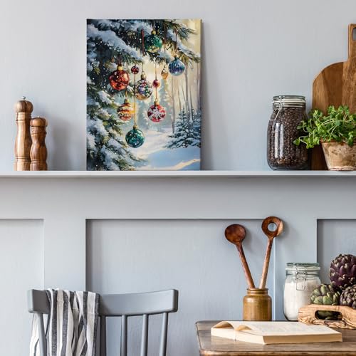 Christmas Wall Art Canvas 11x14 Snowflake Woodland Landscape Rustic Frame - Variation 01