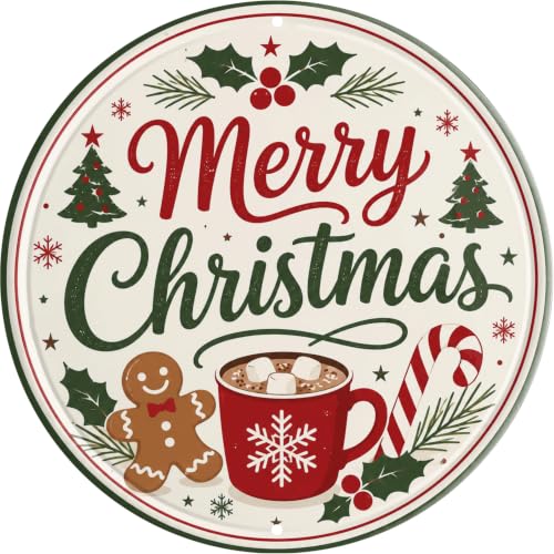 Merry Christmas Metal Sign 8x8in Holiday Seasonal Decor - Entryway Wall Art