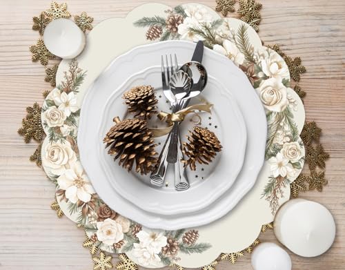 Beige 13.5" Round Disposable Placemats (50 pcs) - G.R.I Christmas Paper Party Table