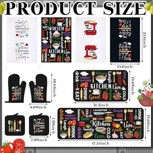 10-Piece Farmhouse Kitchen Decor Set with Towels, Rugs, Mitts, and Holders