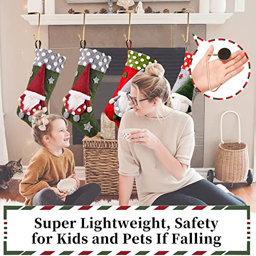 Non-Slip Christmas Stocking Holders for Mantle - 6 Pack Gold Metal Hooks