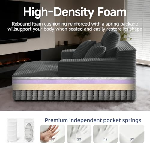 68" Oversized Corduroy Chaise Lounge Chair with Spring-Support Cushion