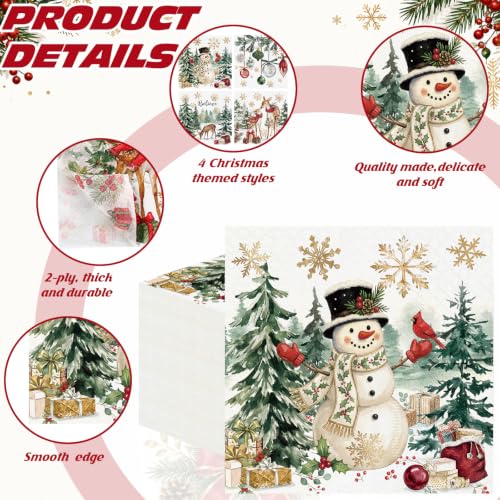 Fulmoon 200 Pcs Christmas Cocktail Paper Napkins Vivid Style 4 Designs