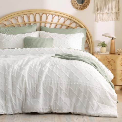 Bedsure Twin XL Comforter Set - 2 Piece Soft White Boho Tufted Bedding