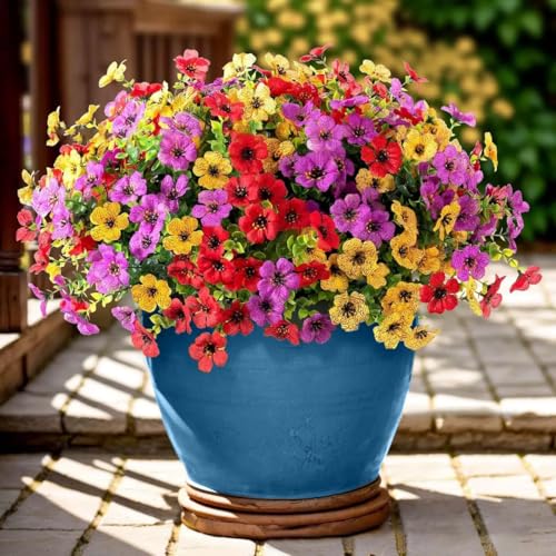 UV Resistant Outdoor Artificial Flowers - 13 Bundles Silk Faux Plants