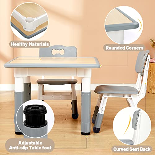 Adjustable Kids Table and 2 Chairs Set for Arts, Crafts, and Play - Gray