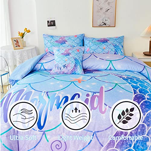 6-Piece Mermaid Tail Comforter Set - Twin Size Colorful Fish Scale Bedding