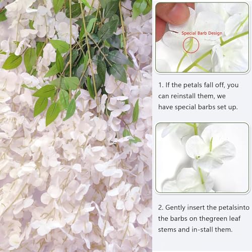 12-Pack White Artificial Wisteria Silk Hanging Vine Flower Garland