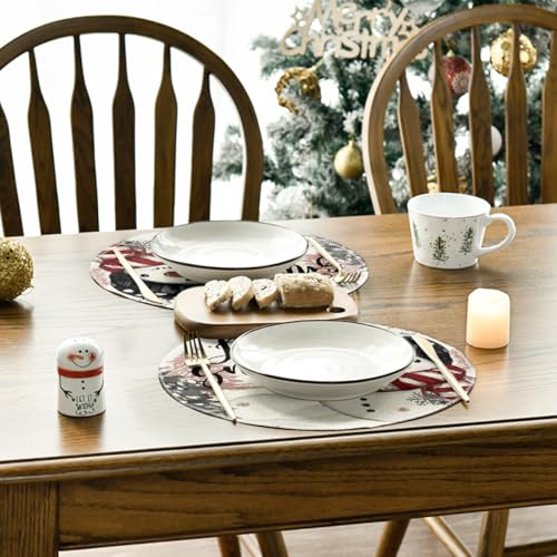 Artoid Mode 14" Xmas Trees Let It Snow Snowman Round Placemats Set of 4