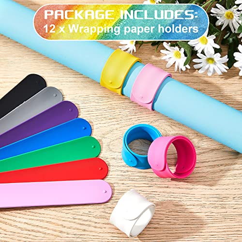 Silicone Wrapping Paper Roll Holder Clips Snap Bands 12 Pack Multi Colors