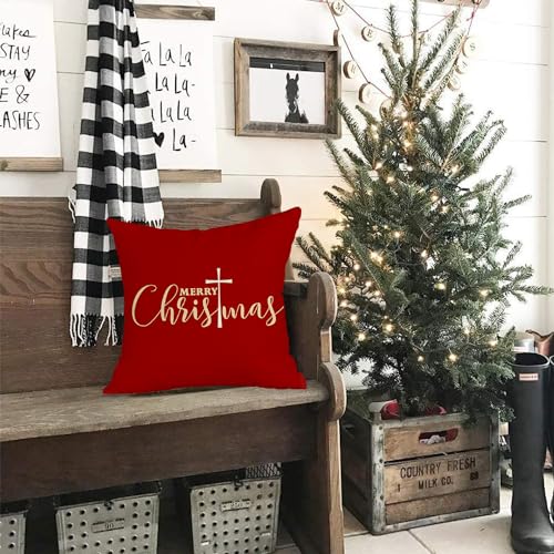 RABUSOFA Red Christmas Pillow Cover 18x18 Inch Holiday Decor Cushion Case