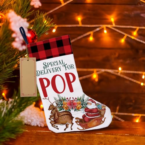 LyoGao Burlap Christmas Stocking Gift with Deer & Santa - Red Buffalo Plaid, B12, 16 x 12 in