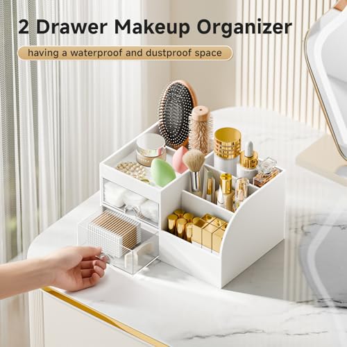 Fanado White Makeup Organizer with 2 Drawers and 5 Compartments – Vanity & Bathroom Storage