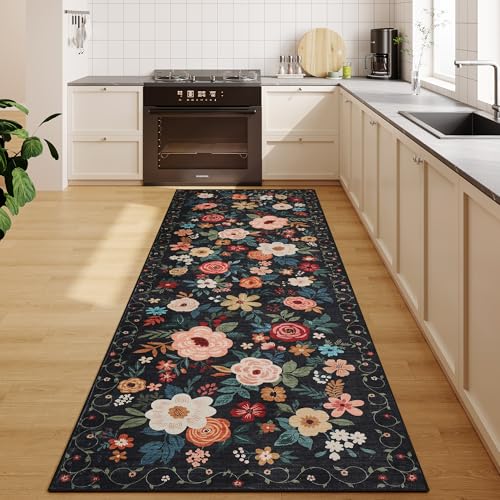 2.6x8 Floral Runner Rug, Washable Non-Slip Rug for Hallway and Kitchen
