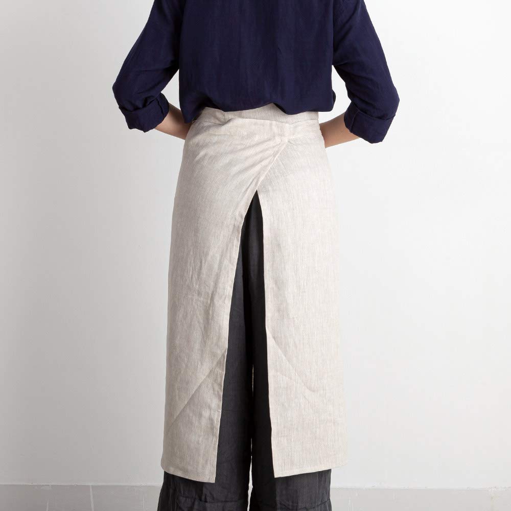 ATLINIA 100% Linen Half Apron Bistro Apron Waist Apron with Pockets Natural