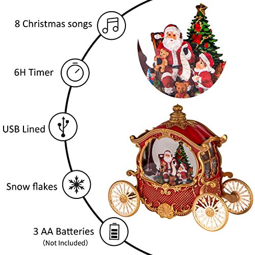 Vintage Lighted Musical Christmas Carriage Snow Globe with Santa Scene