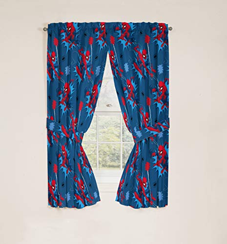 Kids Character Window Drapes 4-Piece Set with Tiebacks - 63 Inch, Blue