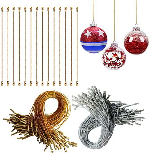 200 Pcs Precut Ornament String Hangers with Snap Fasteners - Gold & Silver