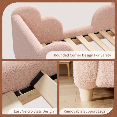Upholstered Toddler Floor Bed, Convertible Montessori Kids Bed with Guardrails