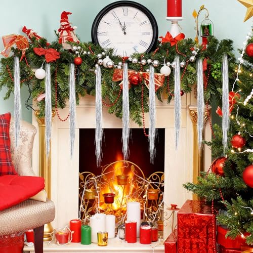 6000 Strands Silver Christmas Tinsel Icicles - 19.7" Metallic Foil Decor