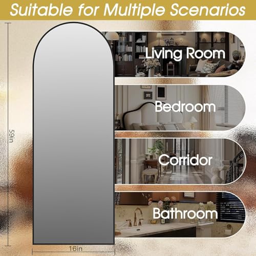Arched Full Length Floor Mirror 59" x 16" - Thin Frame Full Body Mirror