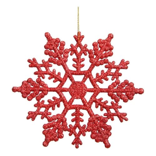 Red Vickerman 4-Inch Plastic Glitter Snowflake Ornament (24 Per Box) – Shatterproof Holiday Decor