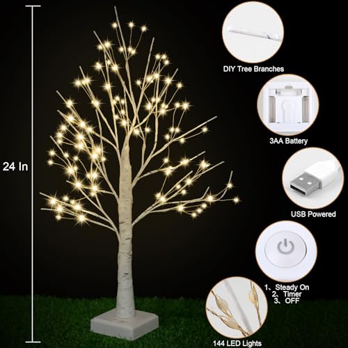 144 LED Fairy Birch Tree Light with Timer - USB & Battery Powered