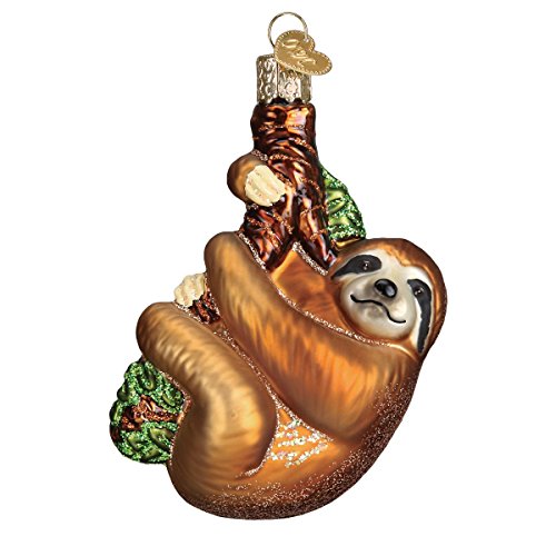Handcrafted Blown Glass Smiling Sloth Christmas Tree Ornament