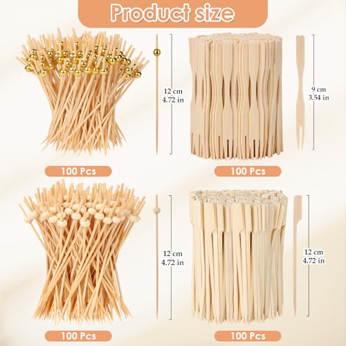 Multicolor 400PCS Eco-Friendly Bamboo Cocktail Picks - Fancy Food Skewers for Appetizers & Drinks