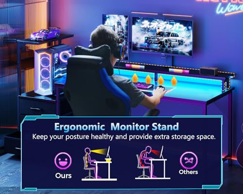 59-Inch Gaming Desk with PC Showcase Stand, RGB LED and 3 Storage Drawers