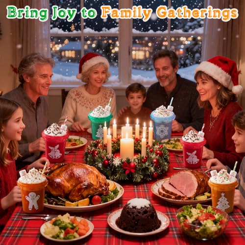 Ceenna 24 Pack Christmas Plastic Drink Buckets 34oz with Lids & Straws - Classic Holiday Design