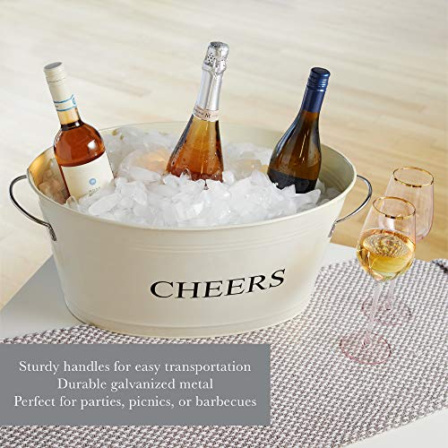 Cheers Twine Galvanized Beverage Tub - Large 6.3 Gallon Drink Cooler for Parties