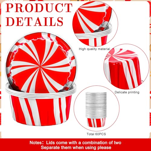 FYSUIMU 60 Pcs Christmas Aluminum Cupcake Liners with Lids 5oz - Red & White