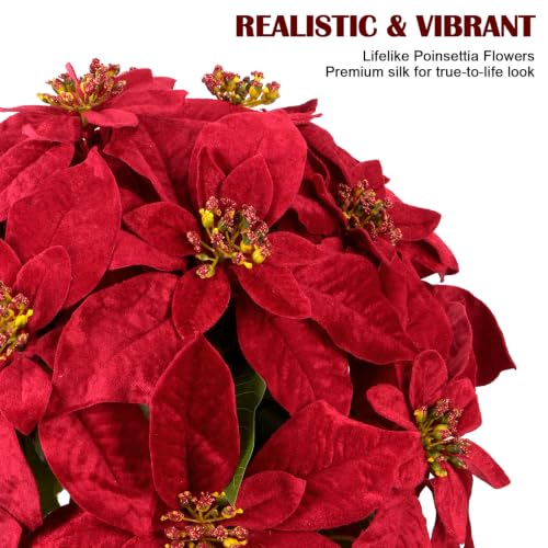 MHMJON 2 Pack 17-Inch Artificial Poinsettias in Pot for Christmas Holiday Decor