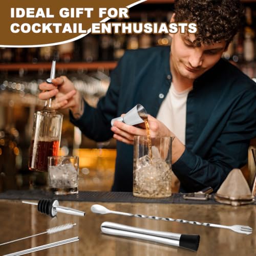 8-Inch Stainless Steel Cocktail Muddler, 10-Inch Mixing Spoon & 2.76-Inch Jigger Bar Tool Set