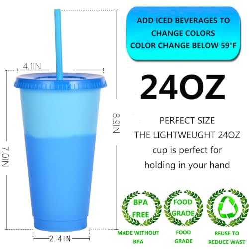 24oz Color Changing Reusable Tumblers with Lids and Straws - 5 Pack