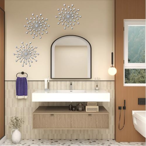 Starburst Wall Art Set, 13-Inch Silver Metal Wall Decor with Crystal Accents
