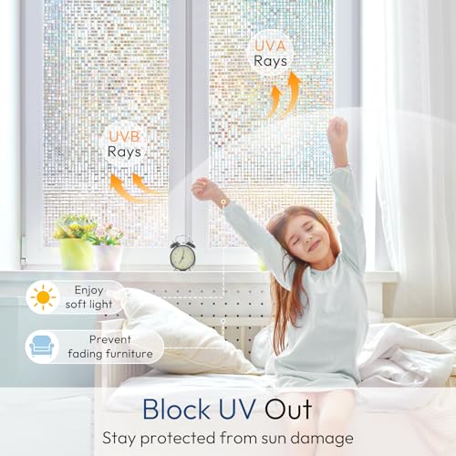 Mosaic Stained Glass Window Privacy Film, 17.5" x 78.7" - UV Blocking, Removable Static Cling Tint