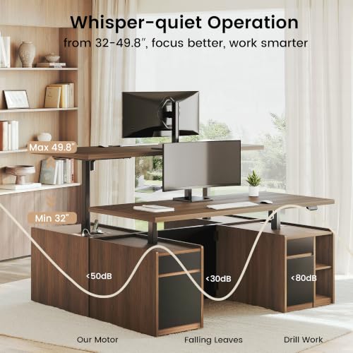71-Inch Electric Standing Desk and Bookshelf Set with File Cabinet