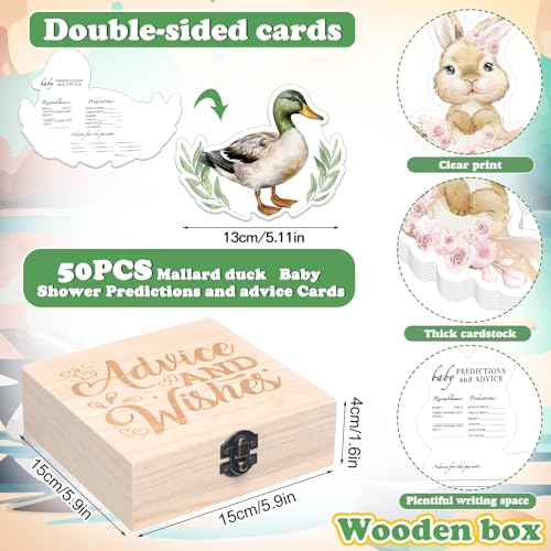 Mallard Duck Baby Shower Prediction & Advice Cards with Wooden Keepsake Box