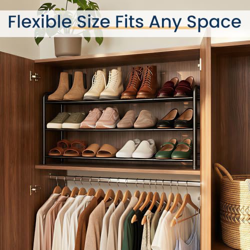 3-Tier Expandable Metal Shoe Rack, Adjustable Shoe Organizer for Closet