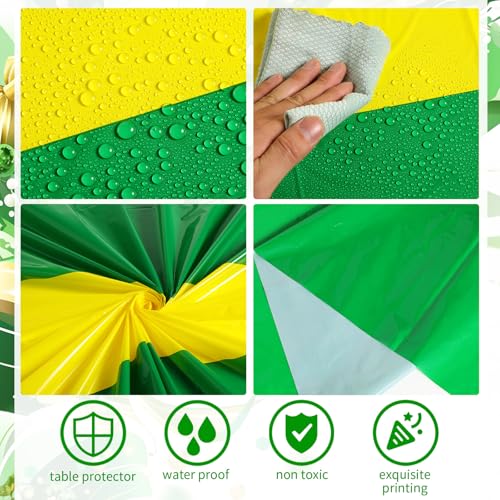 Disposable Plastic Tablecloth 54x108 Inches, Green & Yellow Pack of 3