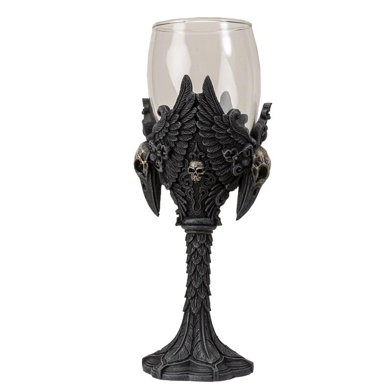 Gothic Raven Goblet, 7 oz Hand-Painted Resin Chalice for Altar Decor