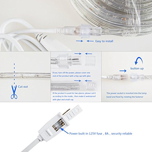 50ft LED Rope Lights - Waterproof Daylight White Connectable Lighting