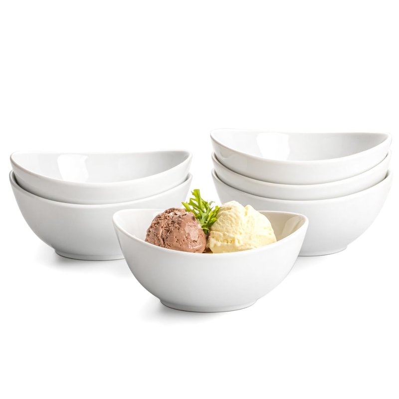 Familywood Small Porcelain Bowls, 11 OZ Ceramic Serving Bowls for Dessert, Set of 6 Plates for Condiment Ice Cream, Soup Sauce, Rice, Fruits, Portions Dish, Pure White (5 Inch(11 Ounce))