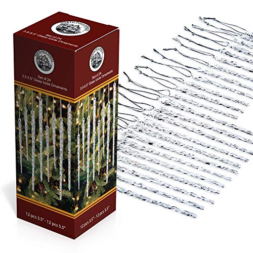 Twisted Clear Glass Icicle Ornaments - Set of 24 Christmas Tree Decorations