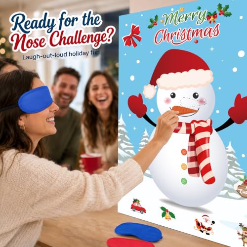 Christmas Snowman Pin the Nose on the Snowman Game with 36 Nose Stickers - Includes Blindfolds (Variation: Christmas Snowman)