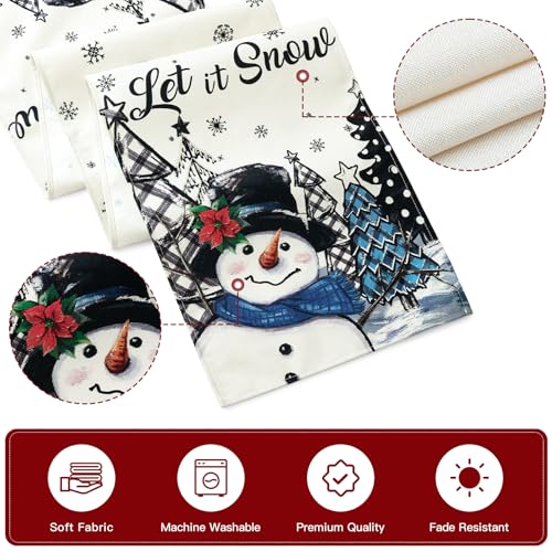 Artscope Blue Snowman Christmas Tree Table Runner 13x72 Inch Holiday Decor