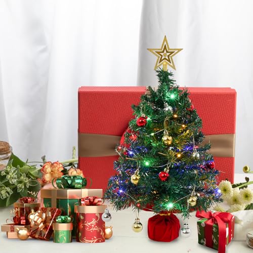2ft Pre-Lit Mini Tabletop Christmas Tree with 30 LED Lights & Star Topper